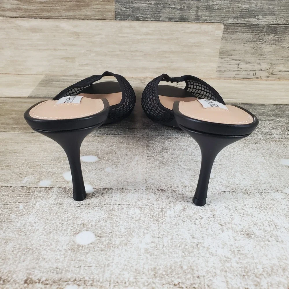 Steve Madden Riveting Womens Dress Sandals Sz 9.5 M Slip On Black Stiletto Heel